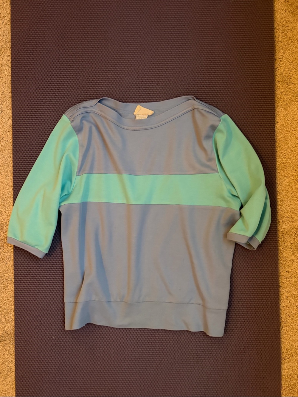 True 80s Vintage Blue & Mint Short Sleeve Top boat neck